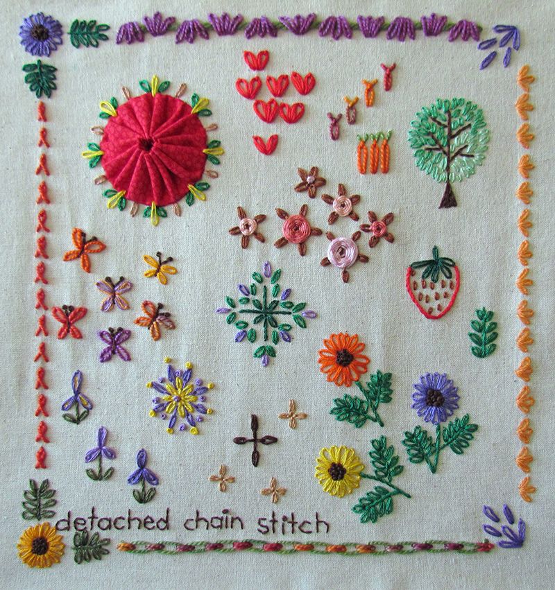 Detached Chain Stitch Embroidered Flowers (embroidery pattern)