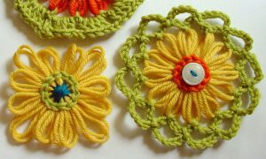Chain Stitch Rounds on Loomed Flowers