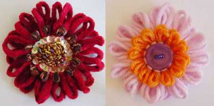Beads, Buttons and Sequins on Loomed Flowers