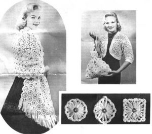Stole, Shrug, Handbag and Three Different Shapes on the Crazy Daisy Winder c1945 Stole, Shrug, Handbag and Three Different Shapes on the Crazy Daisy Winder c1945