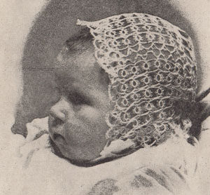 A tatted baby bonnet from New Zealand in the 1940's